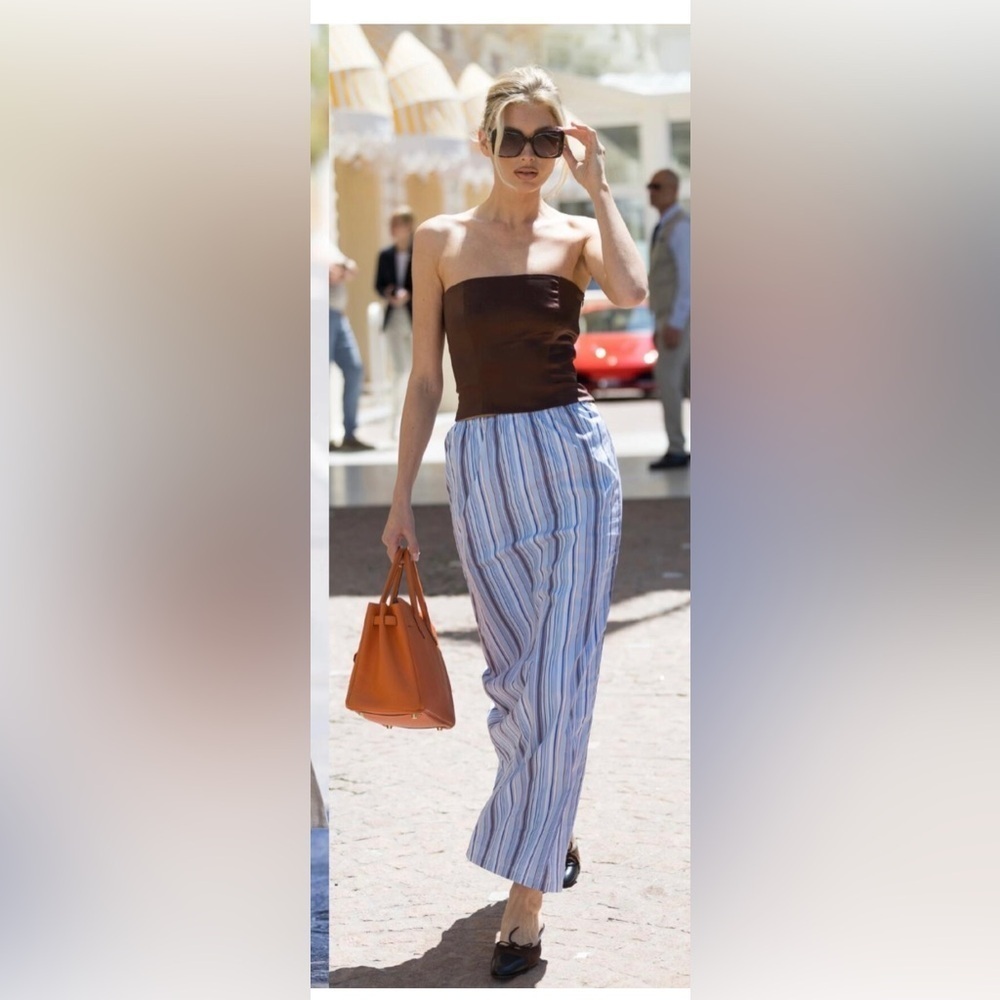 Artisan NY 100%‎ Linen Striped Wide Leg Pants Elastic Waist Drawstring Size L